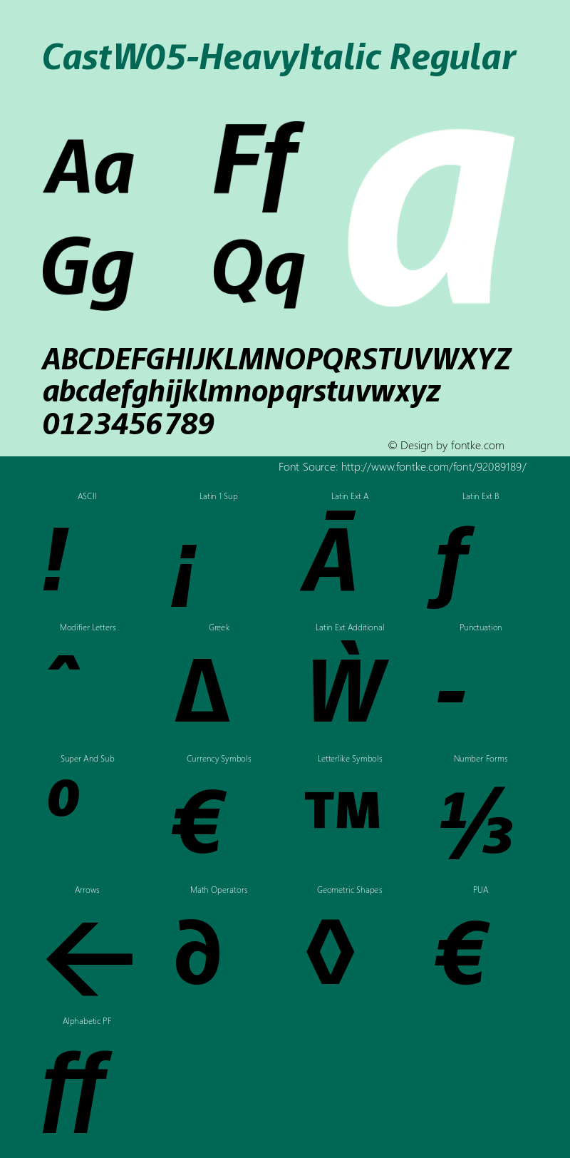 Cast W05 Heavy Italic Version 4.003 Font Sample