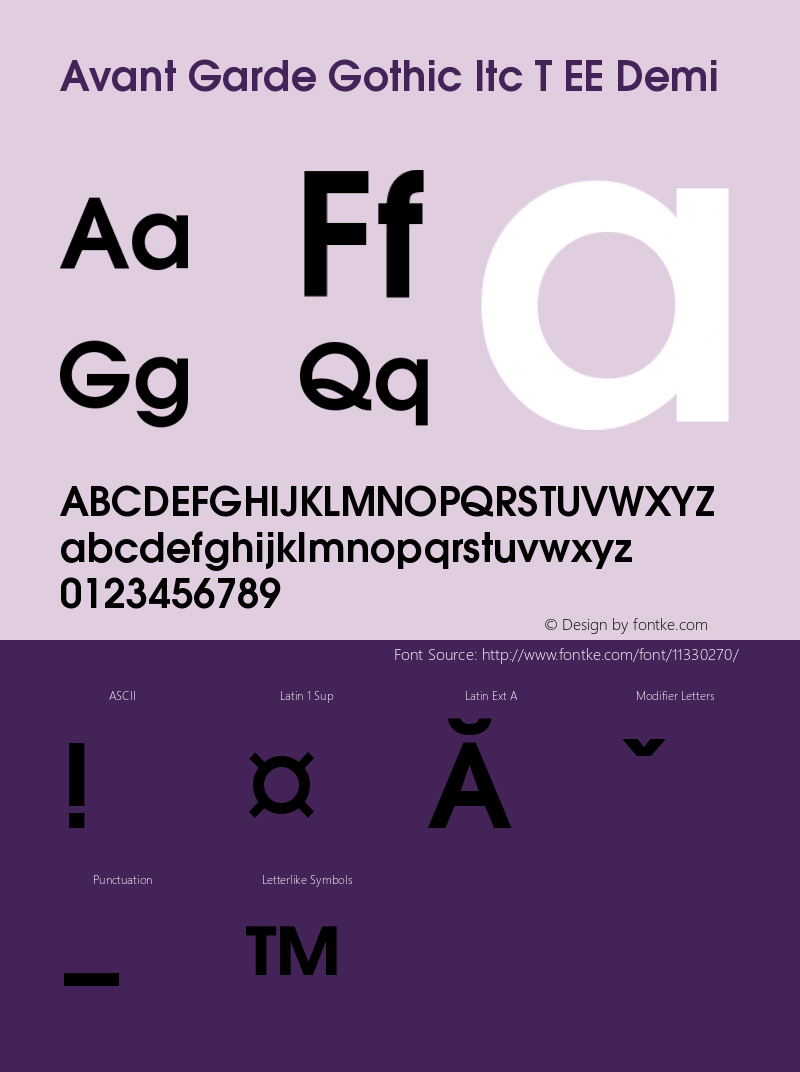 Avant Garde Gothic Itc T EE Demi Version 001.004 Font Sample