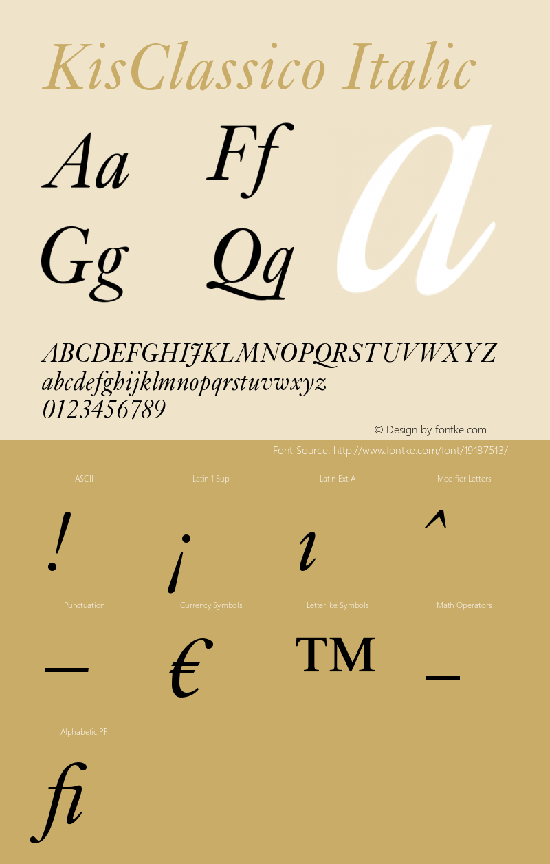 KisClassico-Italic Version 005.000 Font Sample