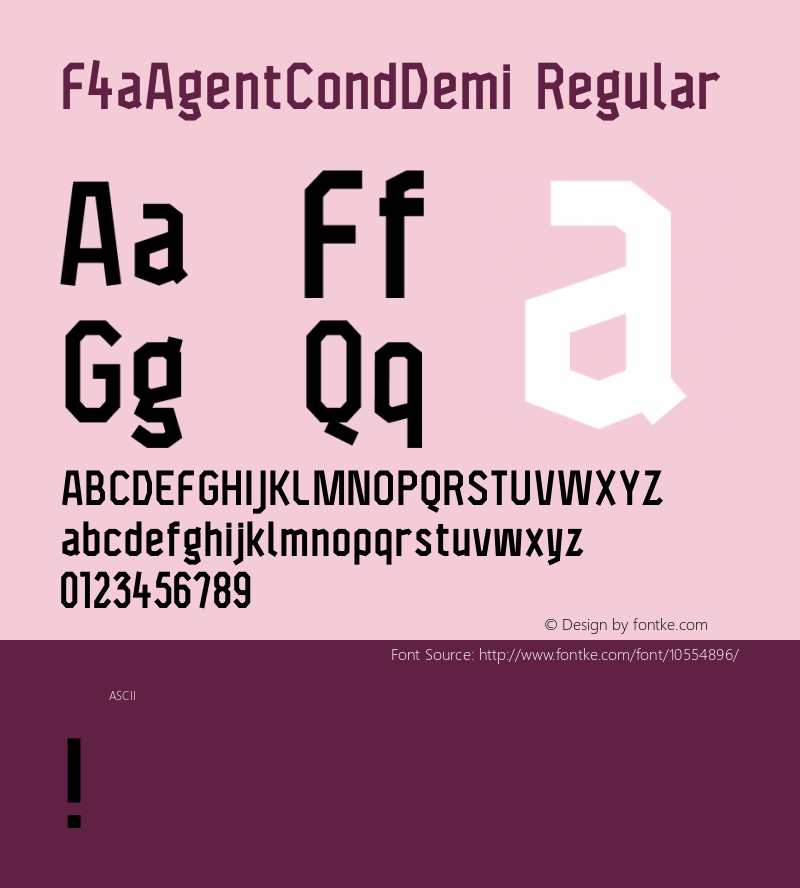 F4aAgentCondDemi Regular Version 1.0 Font Sample