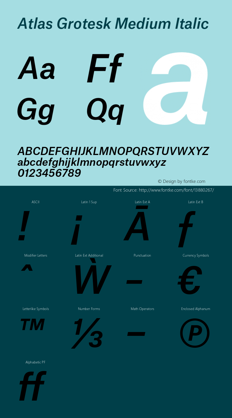 Atlas Grotesk Medium Italic Version 1.001;PS 1.001;hotconv 1.0.57;makeotf.lib2.0.21895 Font Sample