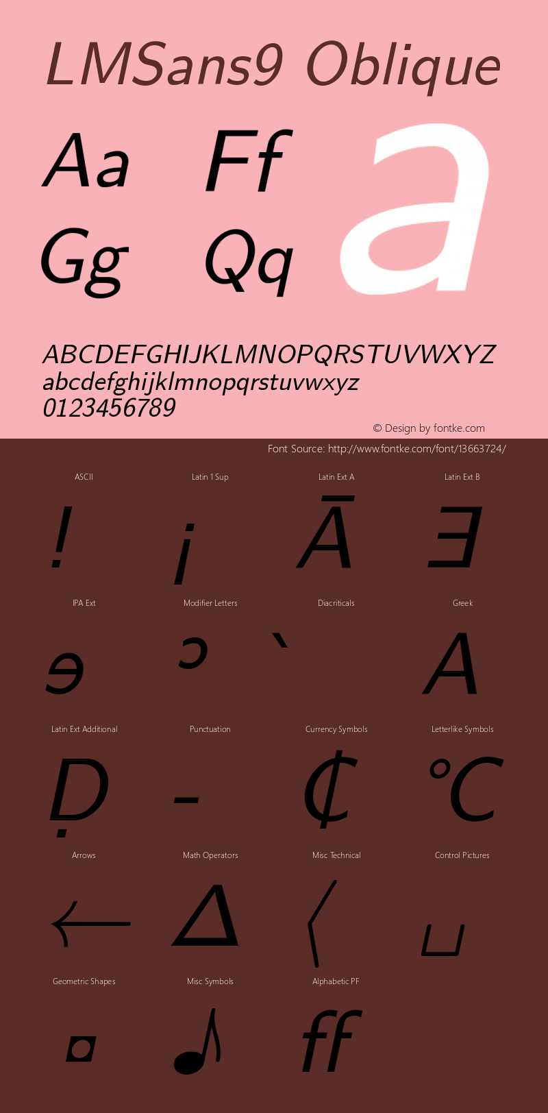 LMSans9 Oblique Version 2.004 Font Sample