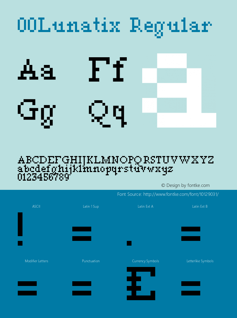 00Lunatix Regular 1.00 Font Sample