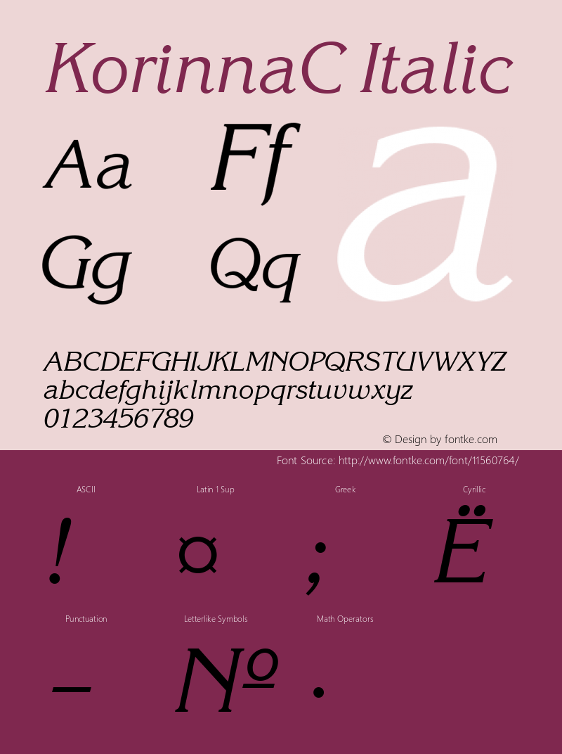 KorinnaC Italic Version 001.000 Font Sample