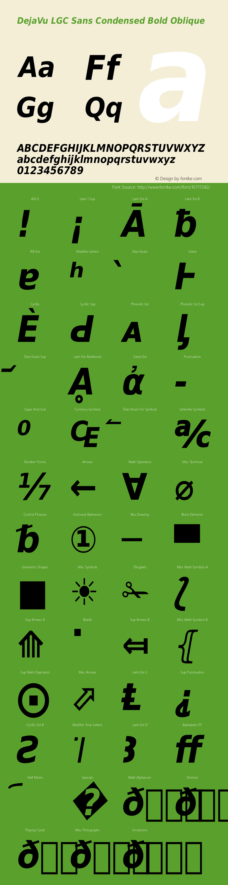 DejaVu LGC Sans Condensed Bold Oblique Version 2.35 Font Sample