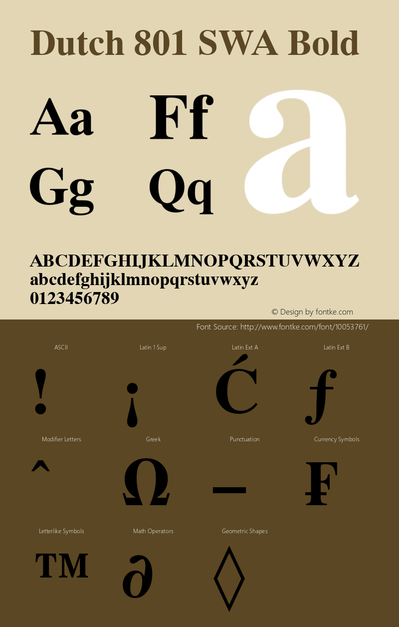 Dutch 801 SWA Bold mfgpctt-v1.32 Tue May 5 12:54:02 EDT 1992 Font Sample