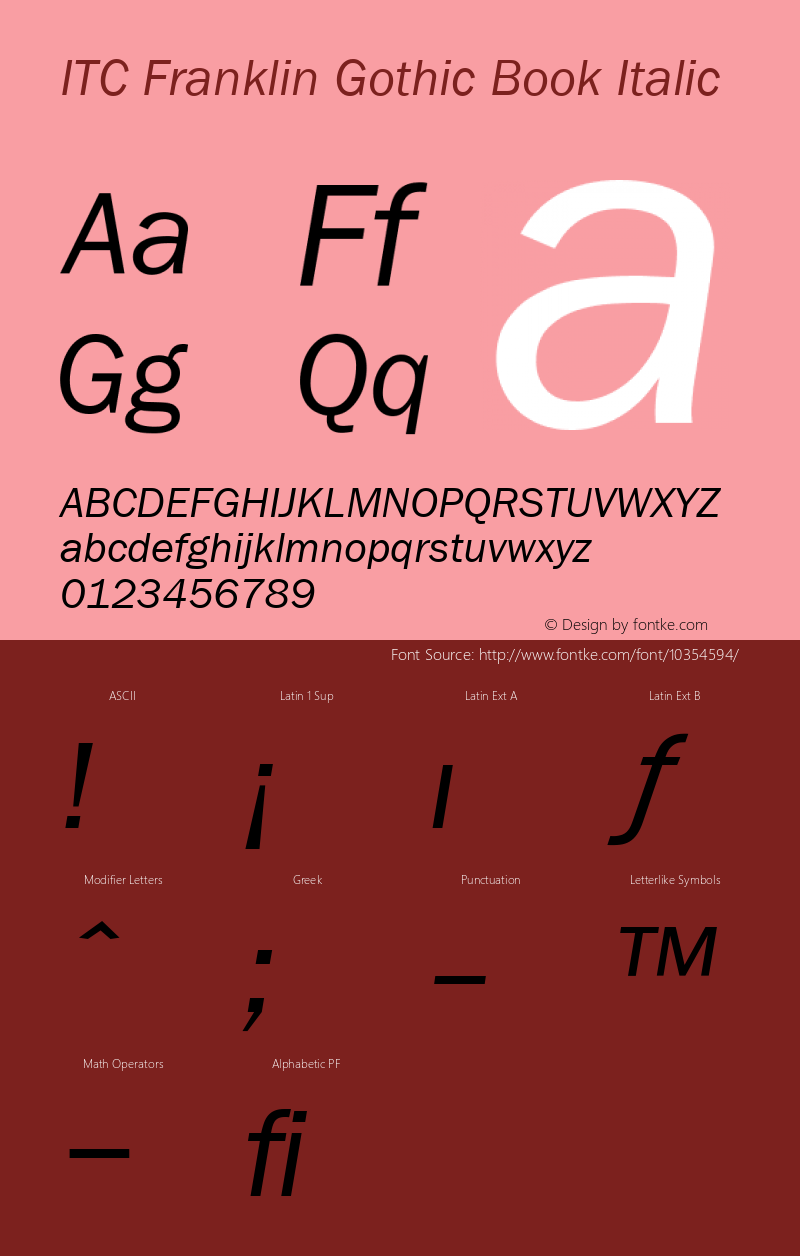 ITC Franklin Gothic Book Italic Version 001.000 Font Sample