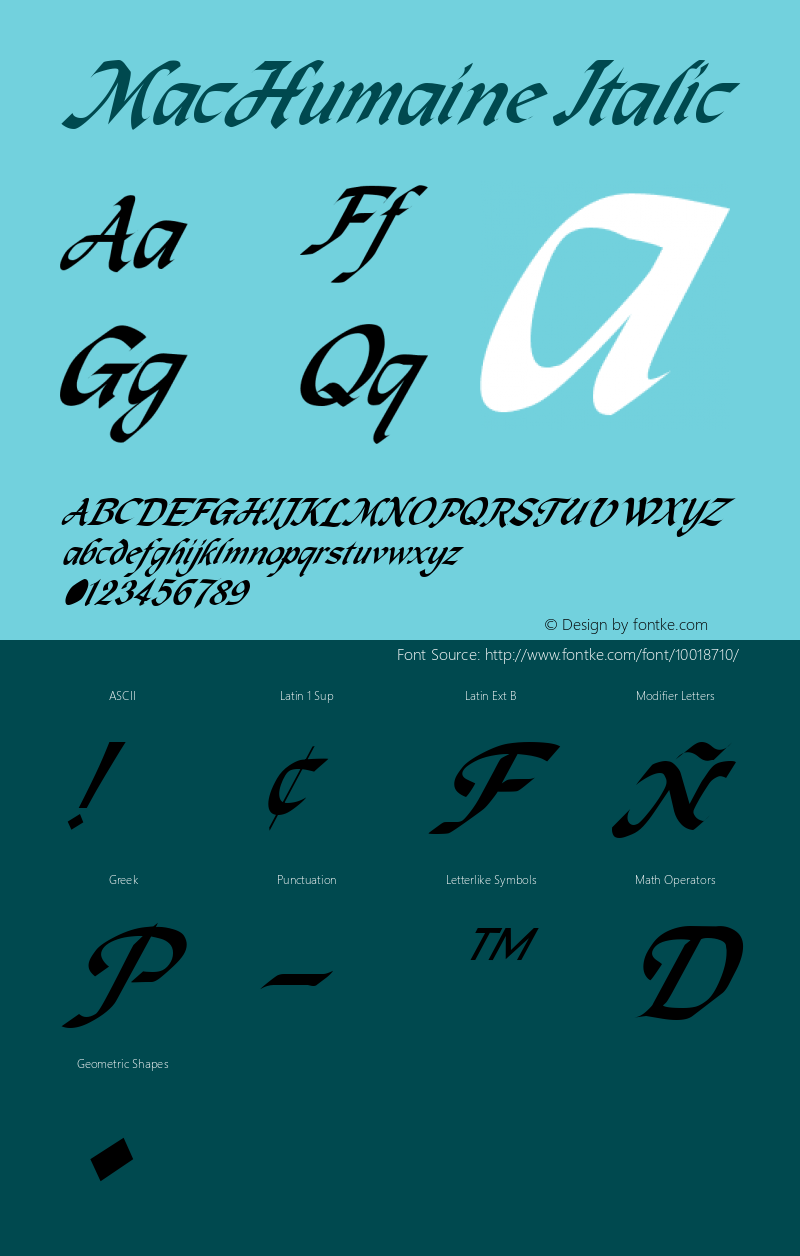 MacHumaine Italic Altsys Fontographer 3.5  3/29/92 Font Sample