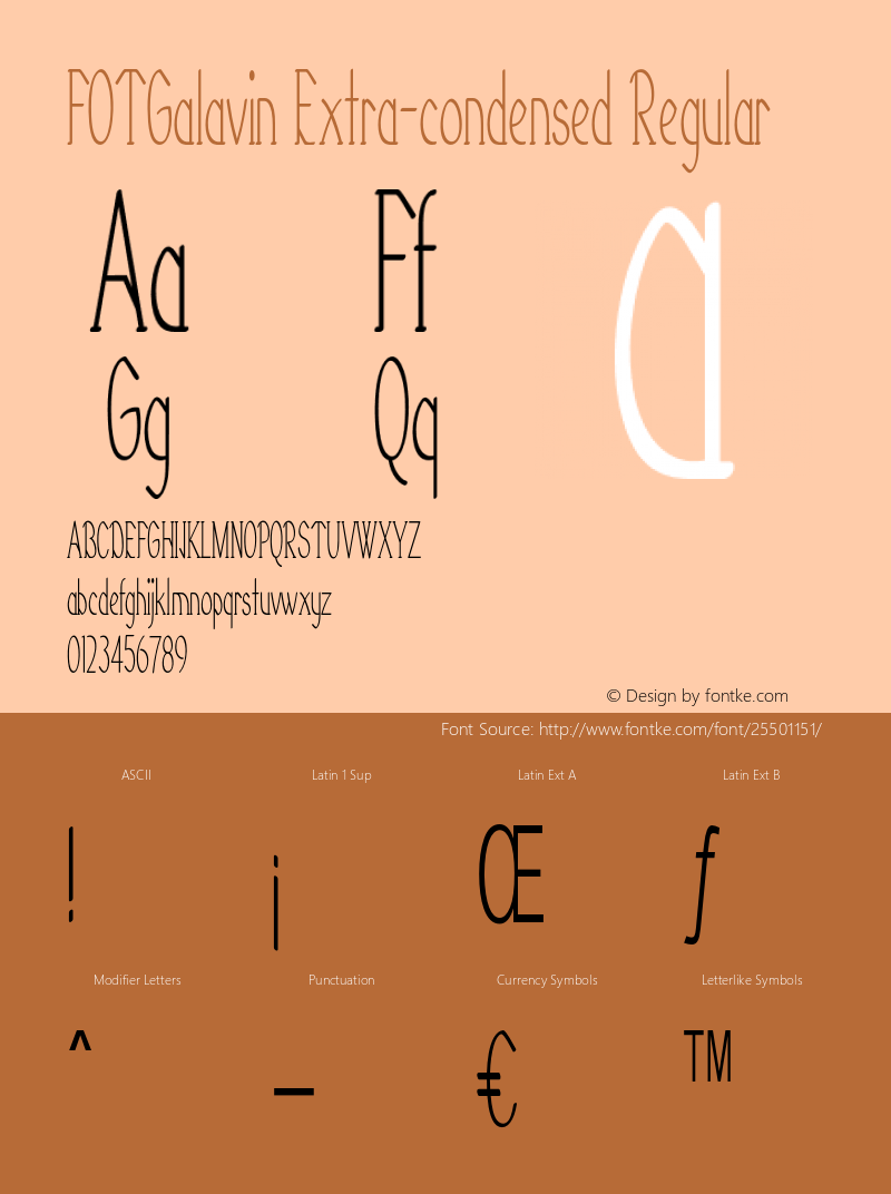 FOTGalavin-ExtracondensedRegular Version 1.000 Font Sample