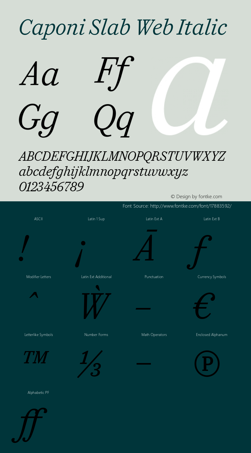 Caponi Slab Web Italic Version 1.1 2010 Font Sample