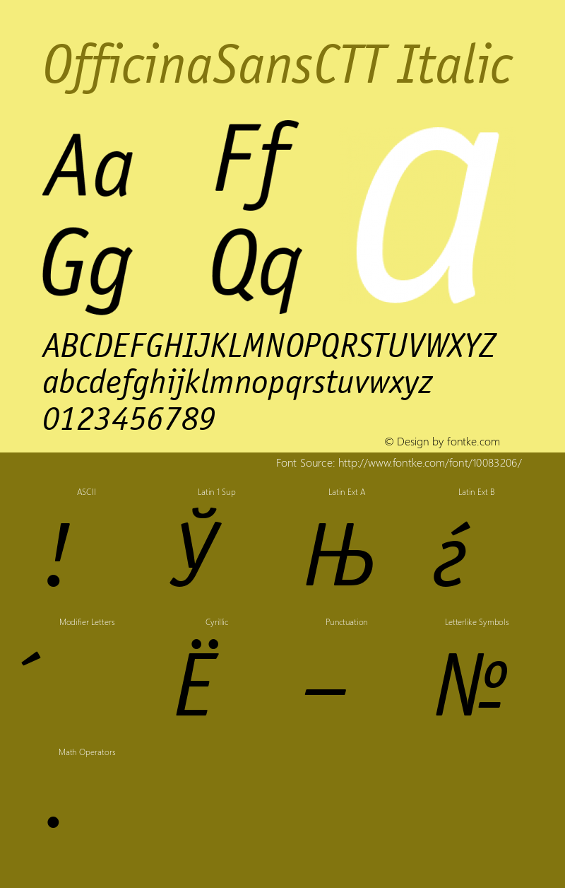 OfficinaSansCTT Italic TrueType Maker version 3.00.00 Font Sample