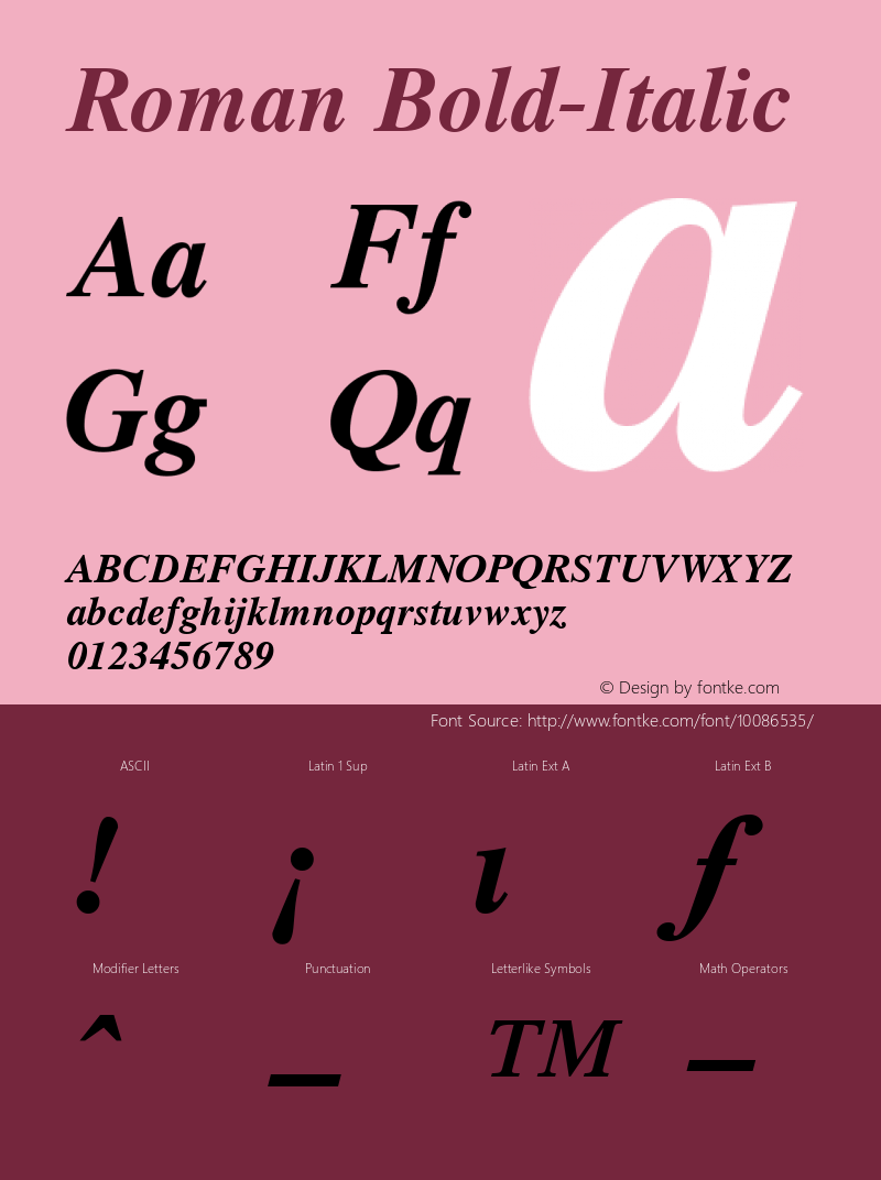 Roman Bold-Italic 1.000 Font Sample