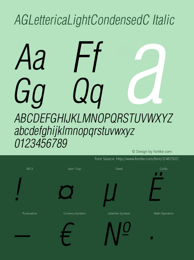 AGLettericaLightCondensedC Italic OTF 1.0;PS 001.000;Core 116;AOCW 1.0 161 Font Sample