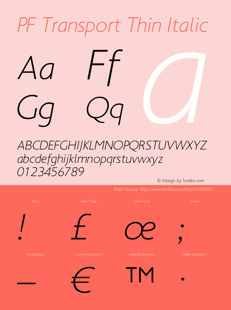 PF Transport Thin Italic Version 1.000;PS 001.001;hotconv 1.0.38 Font Sample