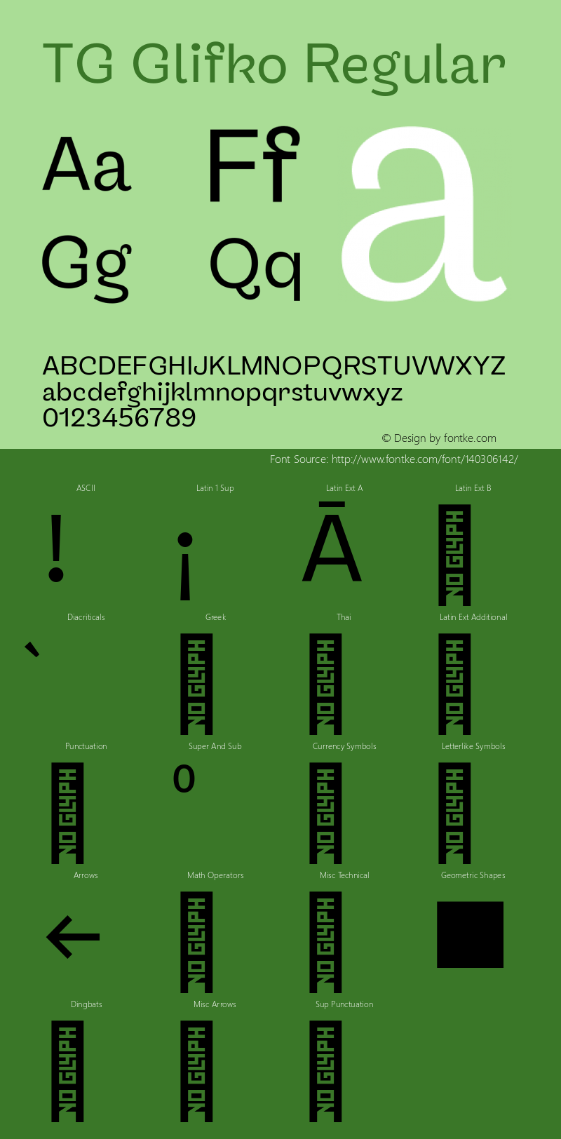 TG Glifko Regular Version 1.000 Font Sample