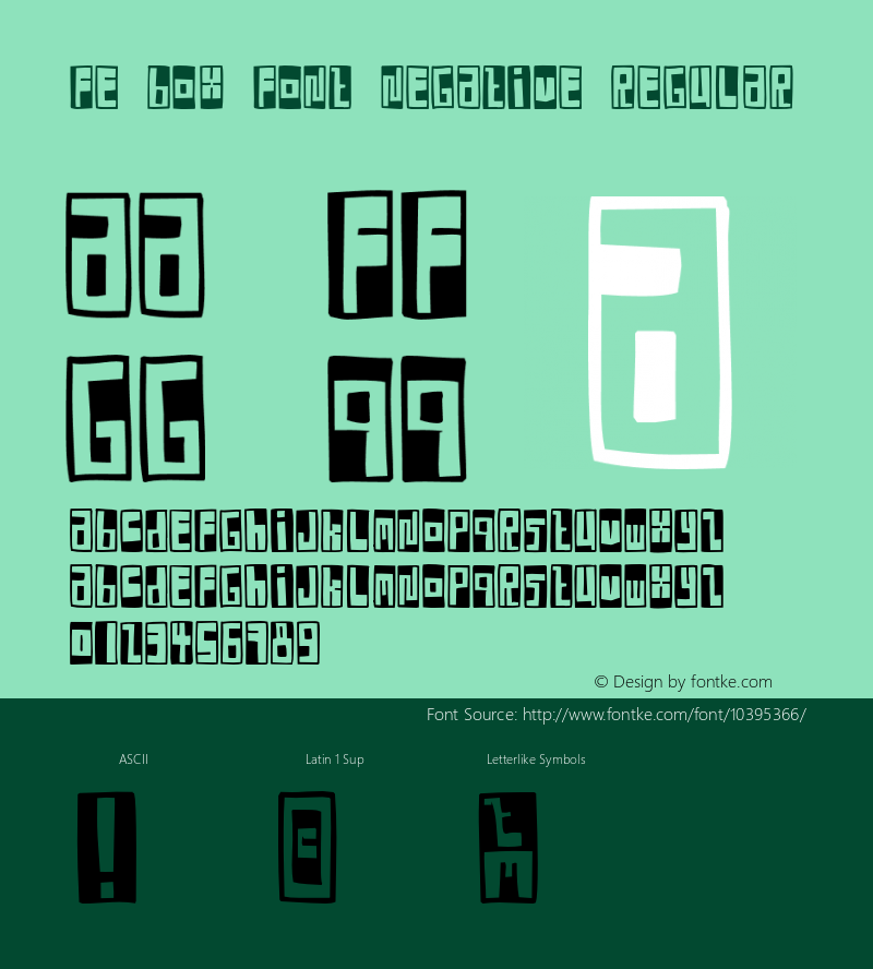 FE Box Font Negative Regular Version 2.00 Font Sample