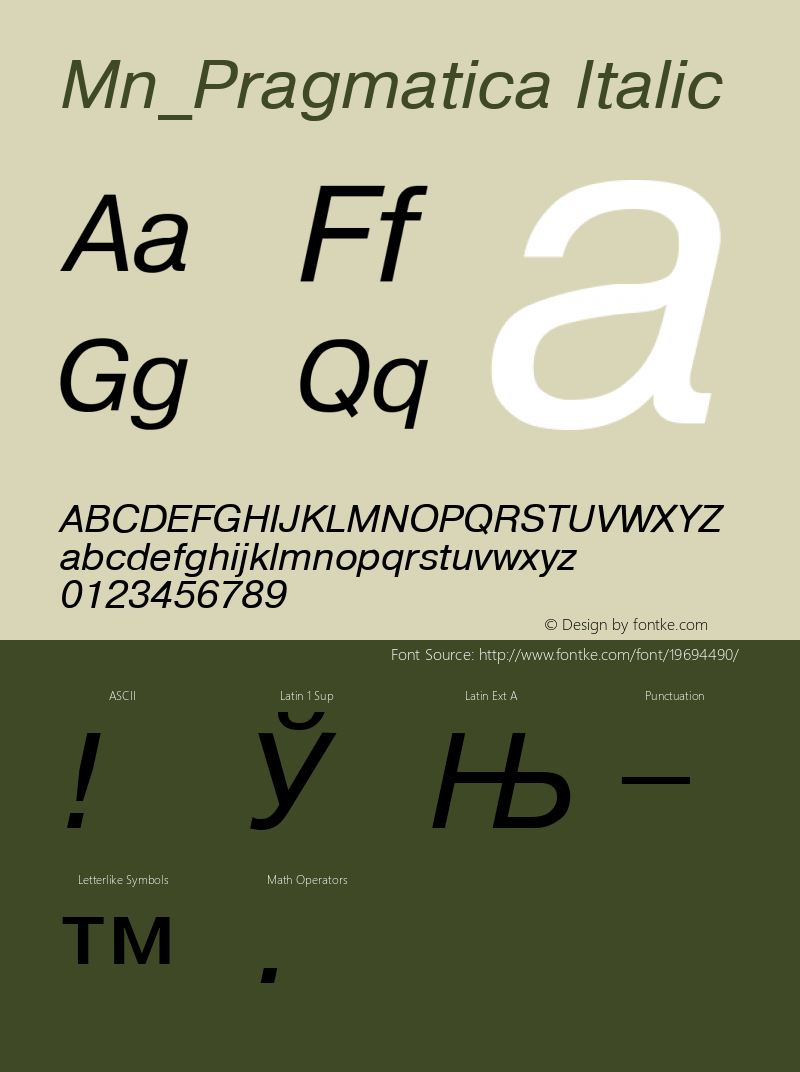 Mn_Pragmatica Italic 31 December 1996 Font Sample