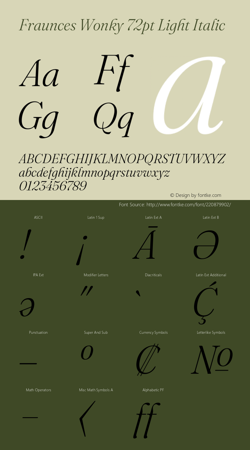 Fraunces Wonky 72pt Light Italic Version 1.000;[b76b70a41]图片样张