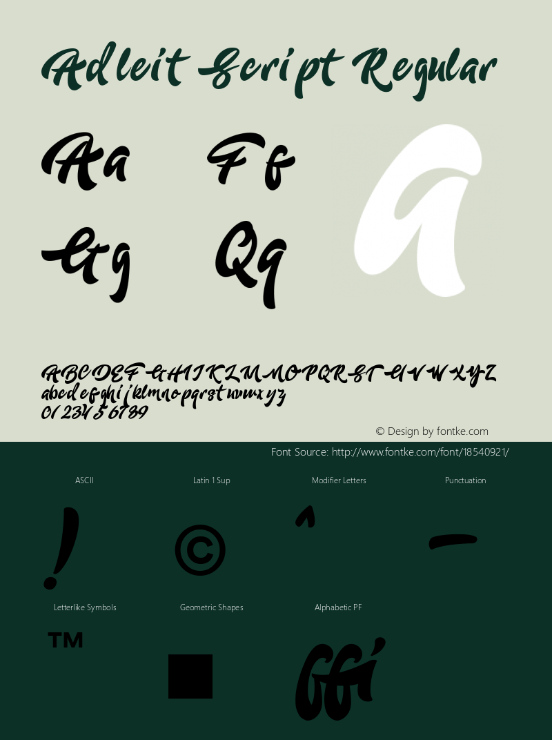 Adleit Script Regular Version 001.001 Font Sample