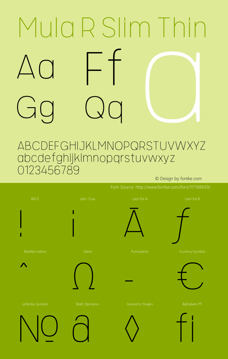 MulaRSlim-Thin Version 1.000 Font Sample