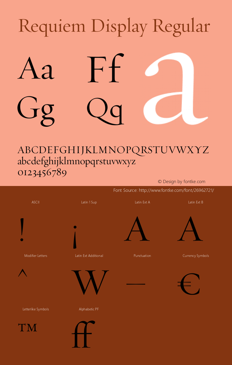 Requiem Display Version 1.001;August 5, 2014; Font Sample