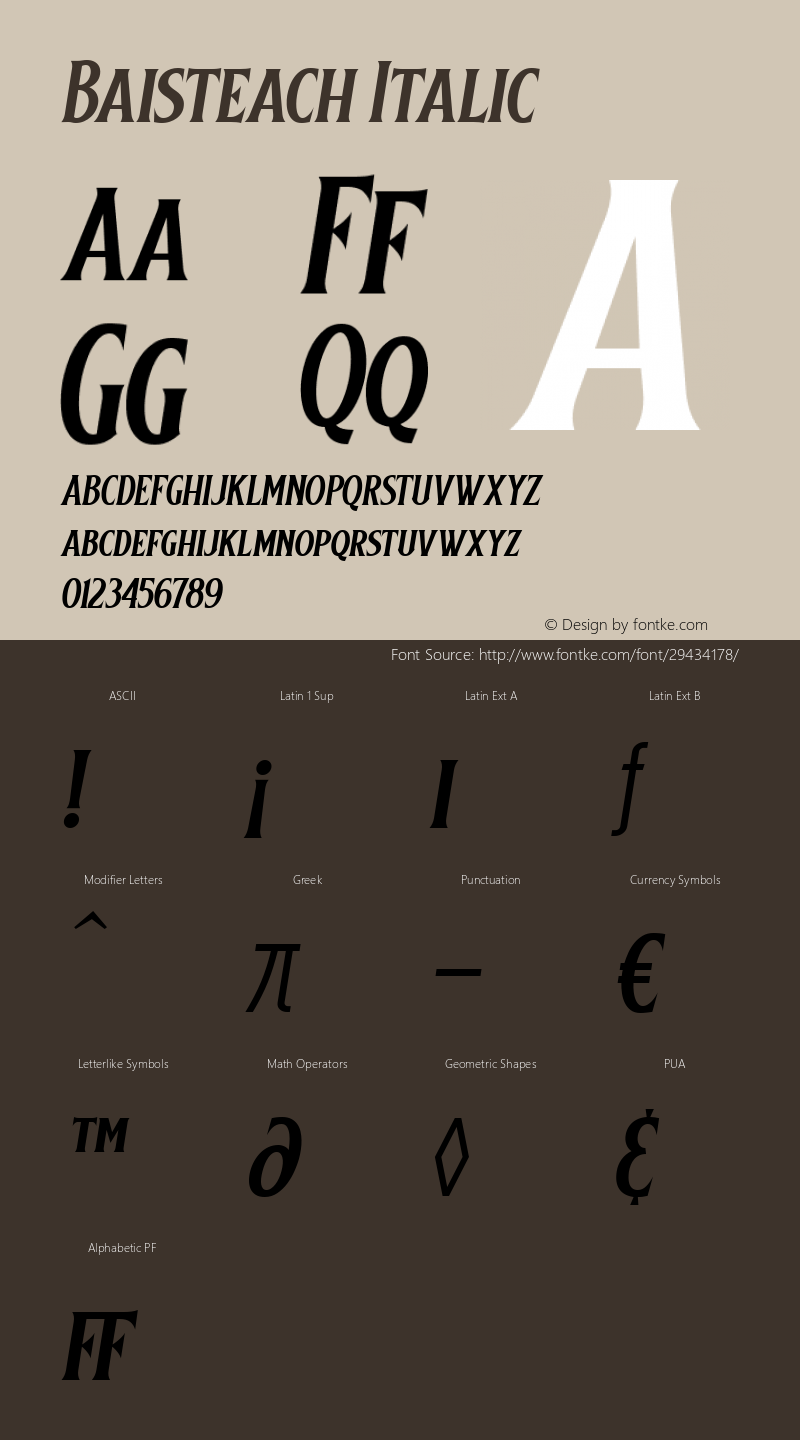 Baisteach Italic Version 1.000 Font Sample