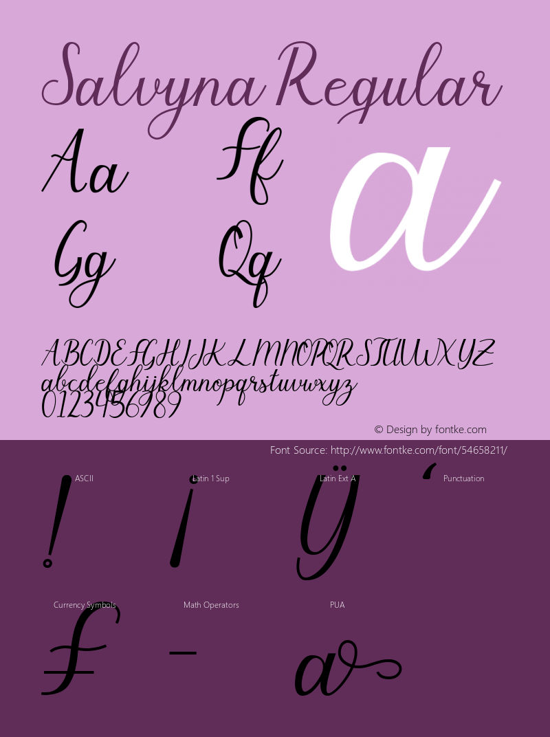 Salvyna Version 1.00;January 31, 2020;FontCreator 12.0.0.2525 64-bit Font Sample