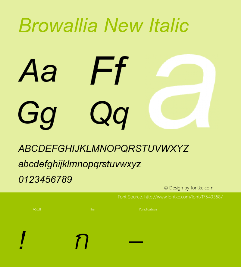 Browallia New Italic Version 2.1 - July 1995 Font Sample