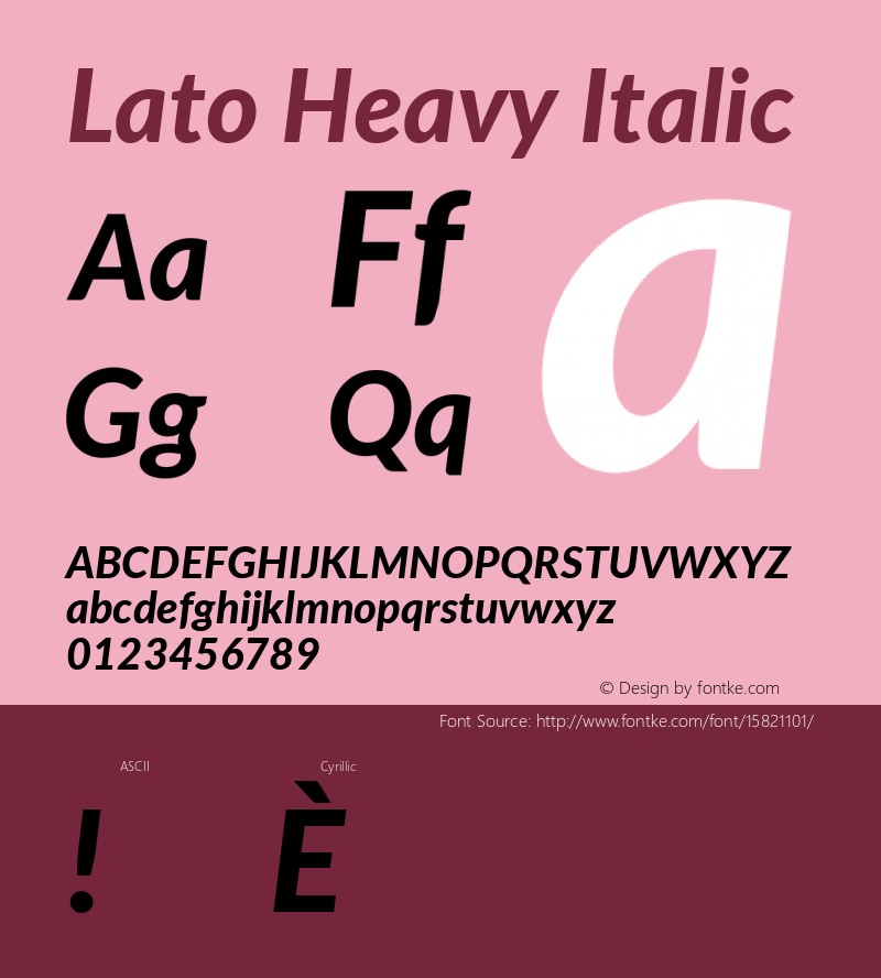 Lato Heavy Italic Version 2.010; 2014-09-01; http://www.latofonts.com/; ttfautohint (v1.4.1) Font Sample