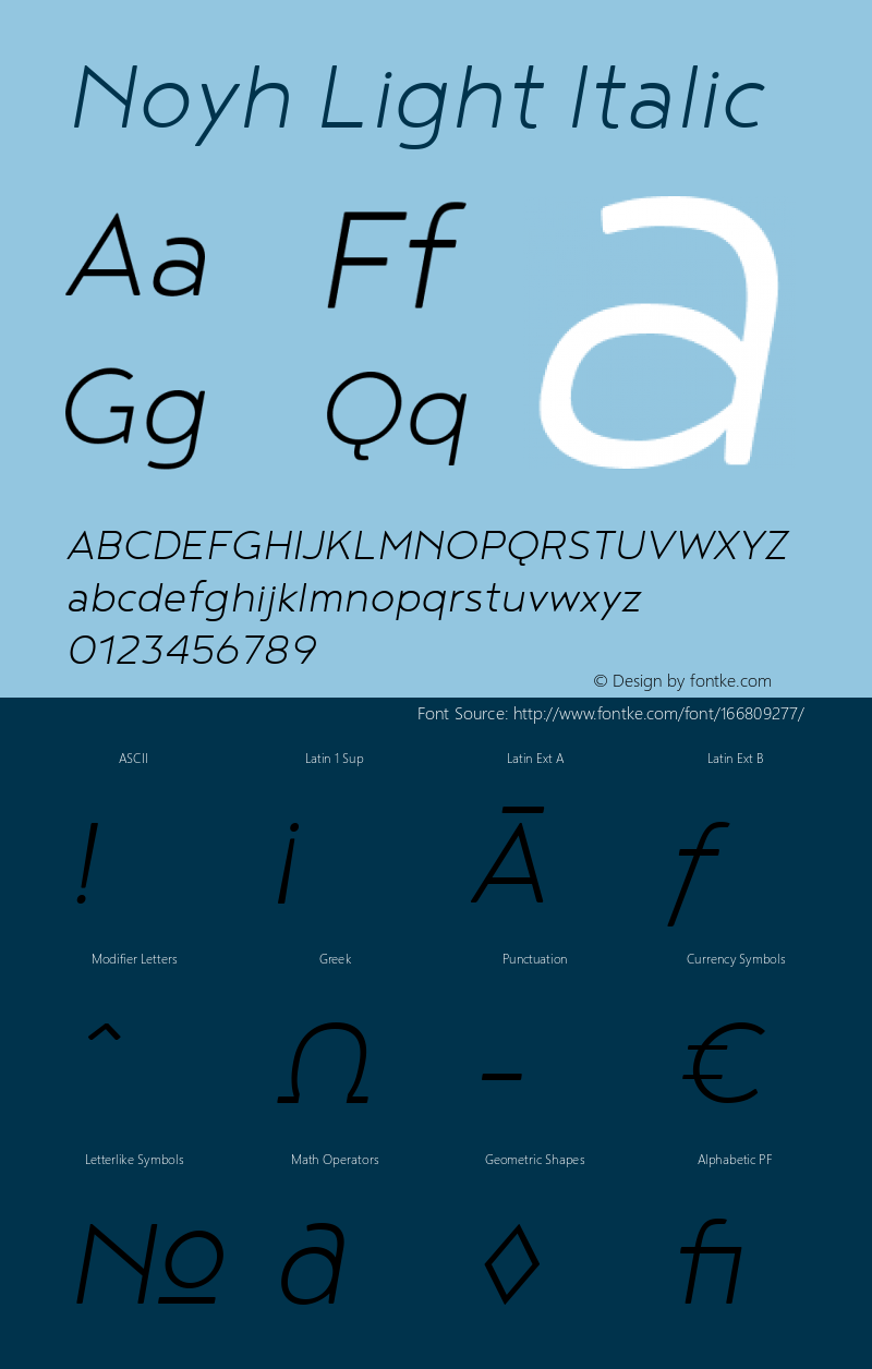 Noyh Light Italic 1.000 Font Sample
