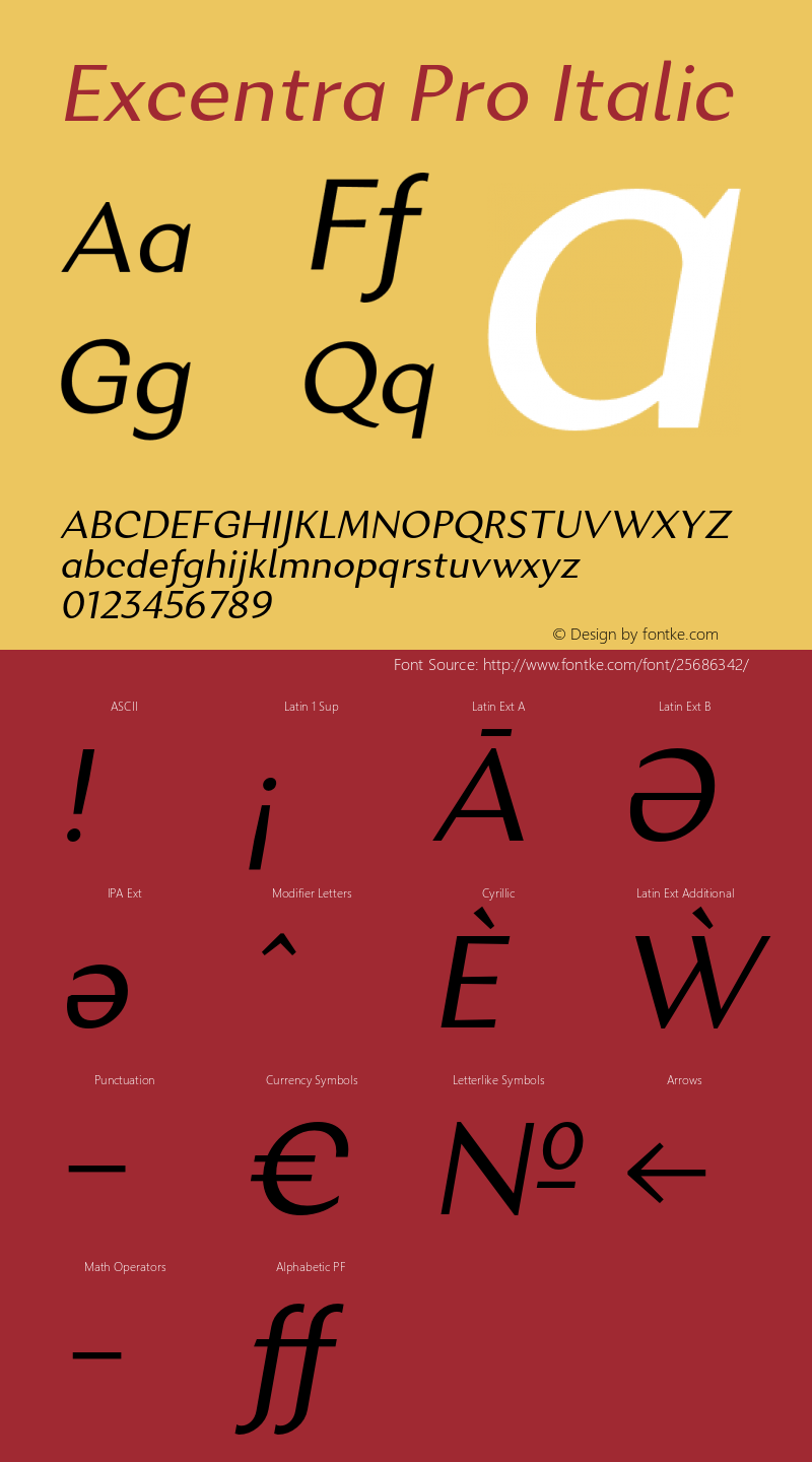 ExcentraPro-Italic Version 001.000 Font Sample