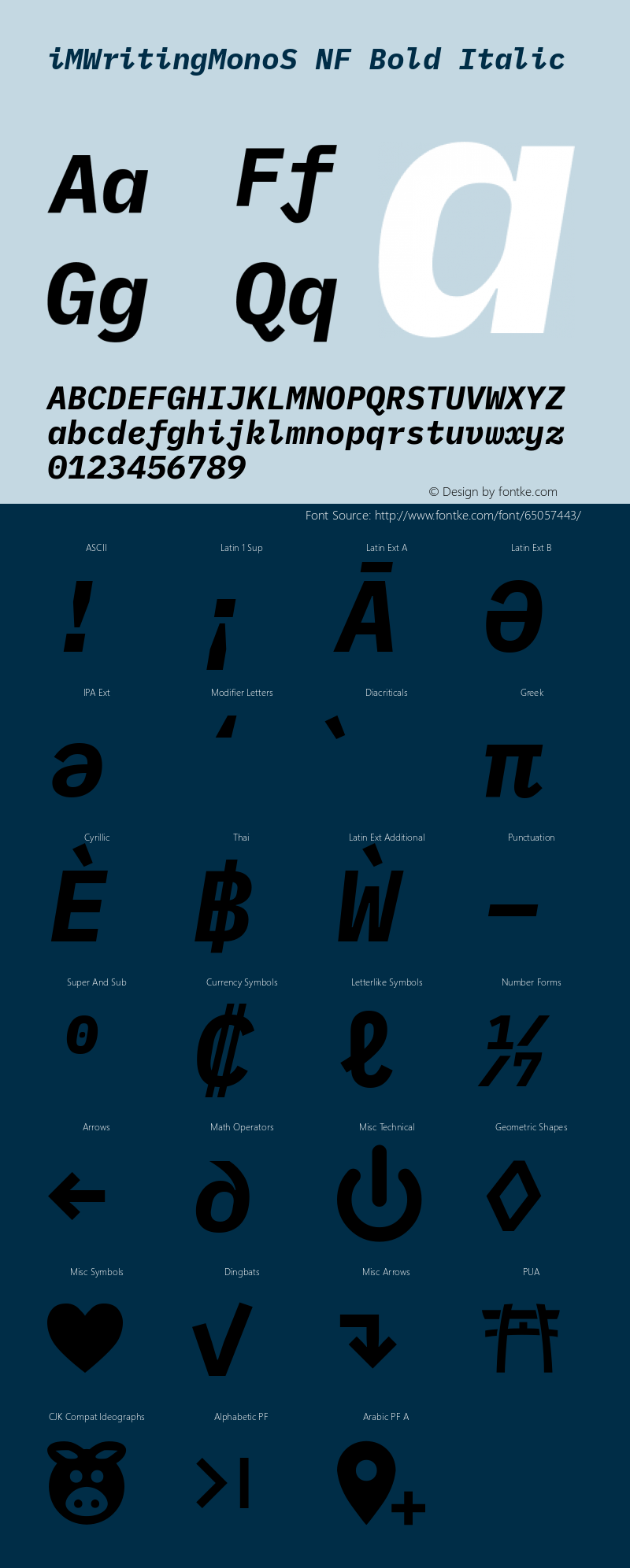 iM Writing Mono S Bold Italic Nerd Font Complete Windows Compatible Version 2.000 Font Sample