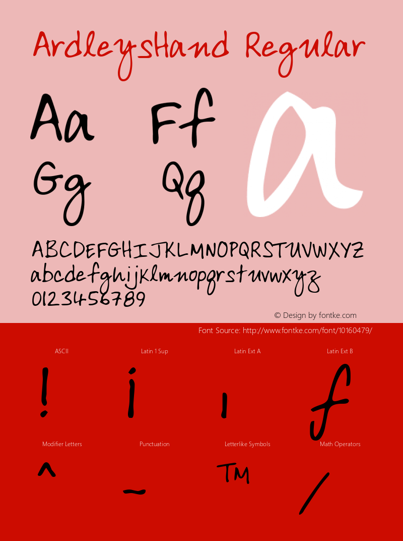 ArdleysHand Regular The IMSI MasterFonts Collection, tm 1996 IMSI (International Microcomputer Software Inc.) Font Sample