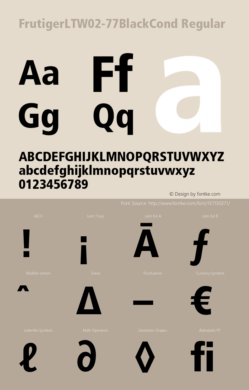 Frutiger LT W02 77 Black Cond Version 1.00 Font Sample