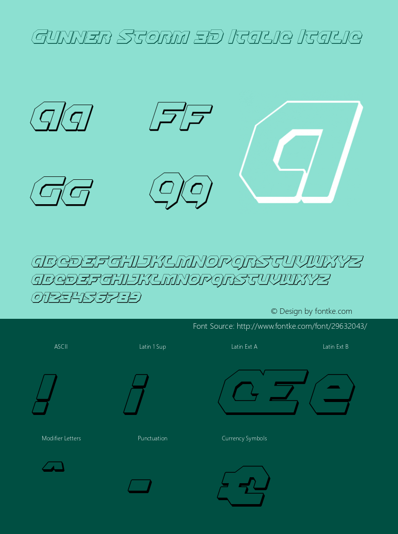 Gunner Storm 3D Italic Italic Version 1.00 July 26, 2016, initial release Font Sample