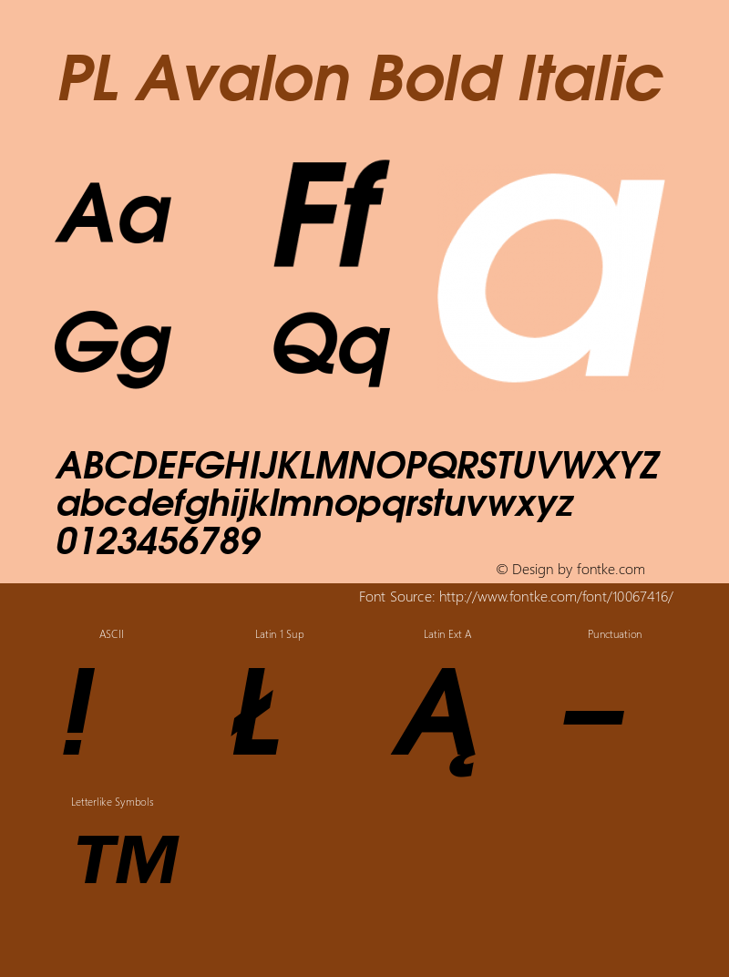 PL Avalon Bold Italic KOBAX & Optimus core font: Version 2.00 Font Sample
