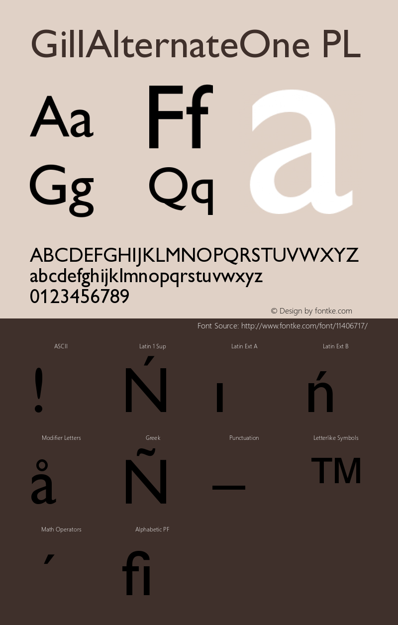 GillAlternateOne PL Version 001.000 Font Sample