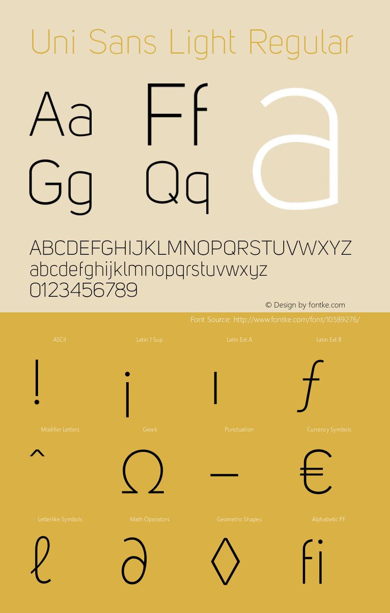 Uni Sans Light Regular Version 001.001 Font Sample