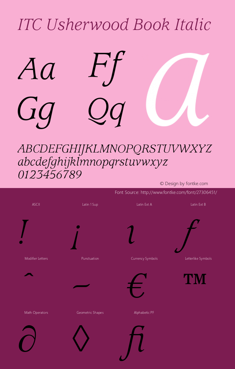 Usherwood Book Italic Version 1.00 Font Sample