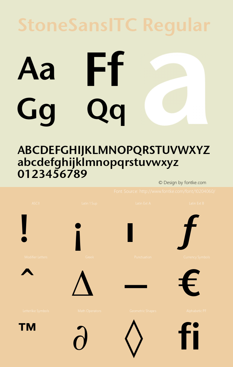 StoneSansITC Regular 005.000 Font Sample