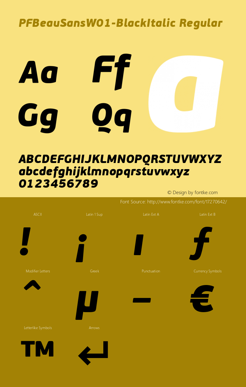 PFBeauSansW01-BlackItalic Regular Version 3.20 Font Sample