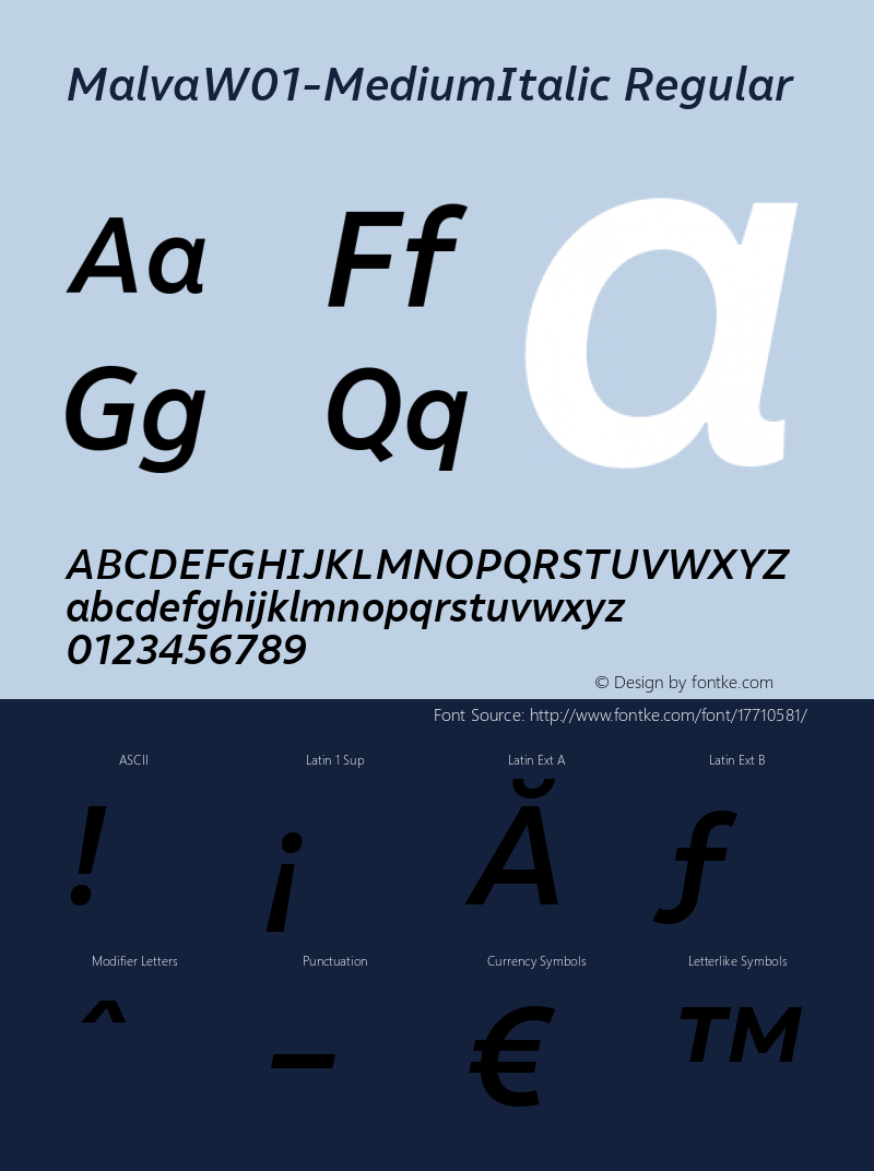 MalvaW01-MediumItalic Regular Version 1.00 Font Sample