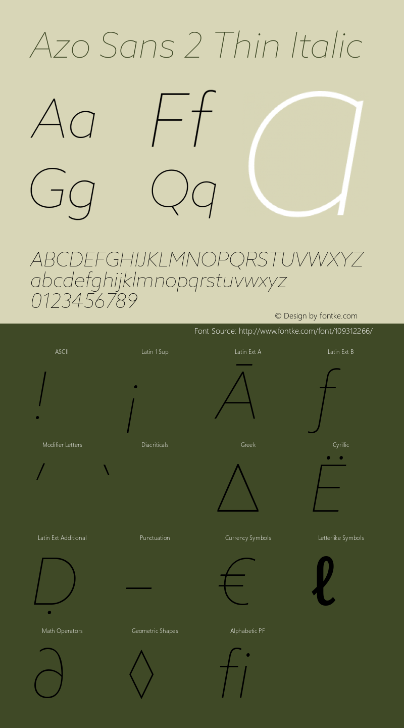 Azo Sans 2 Thin Italic Version 2.001 Font Sample
