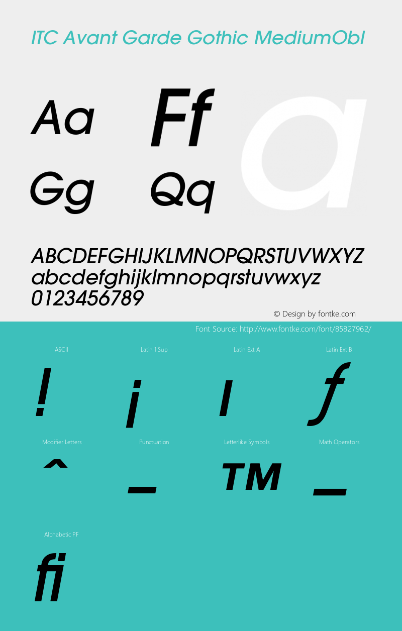 ITC Avant Garde Gothic Medium Oblique Version 001.000 Font Sample