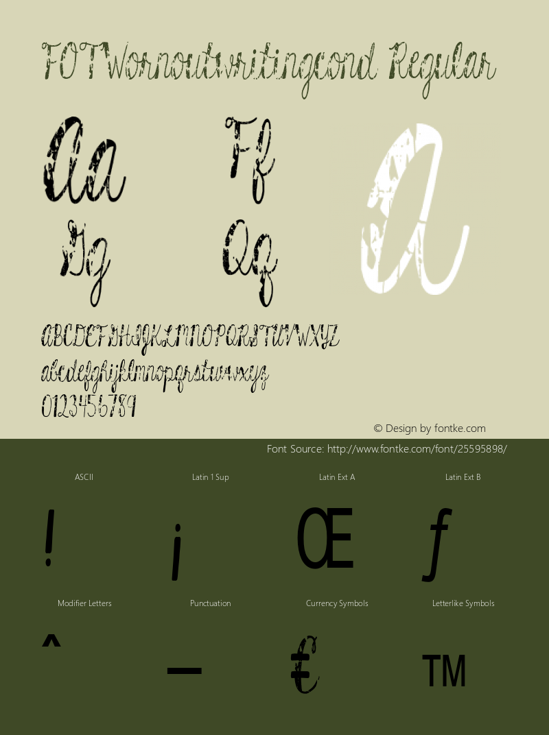 FOTWornoutwritingcond Version 1.000 Font Sample