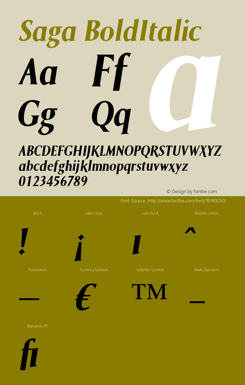 Saga-BoldItalic Version 005.000 Font Sample