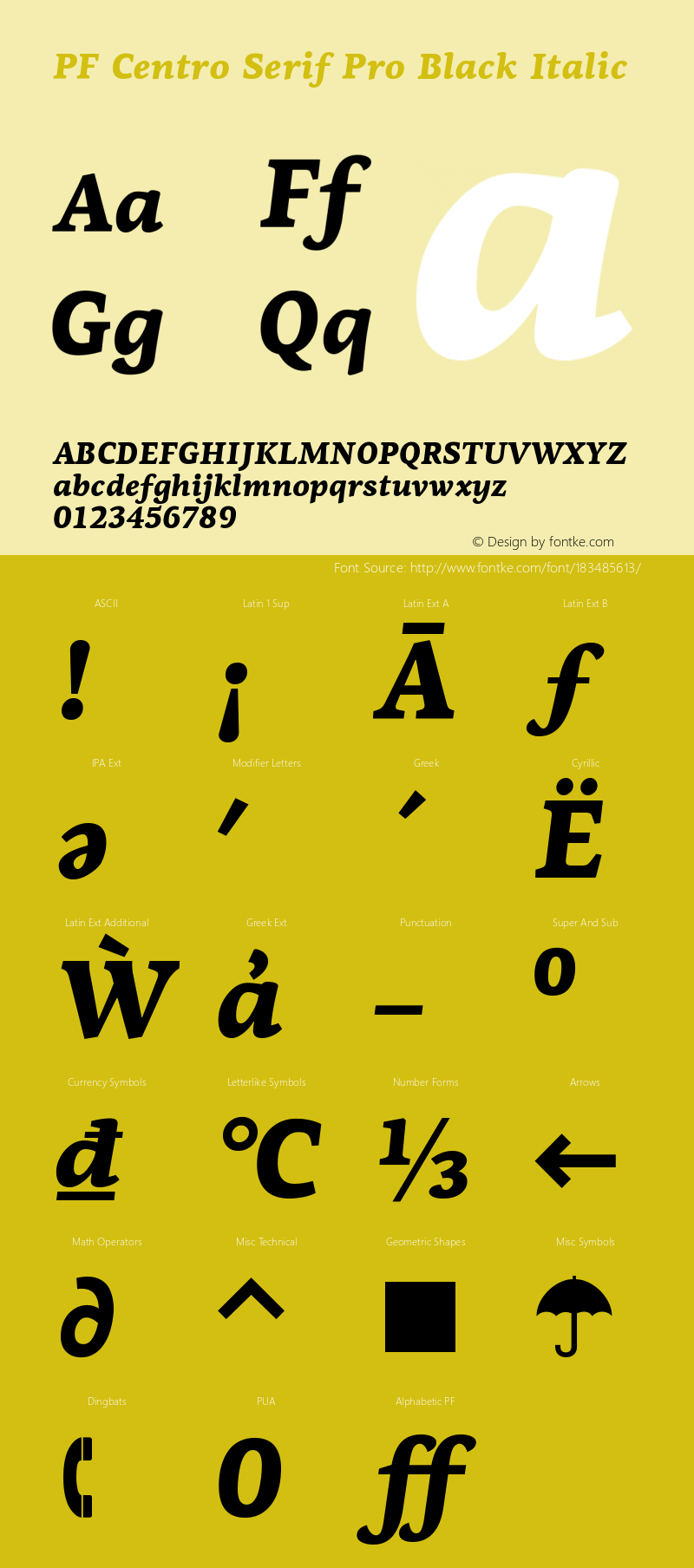 PF Centro Serif Pro Black Italic Version 1.000 2006 initial release; Fonts for Free; vk.com/fontsforfree图片样张