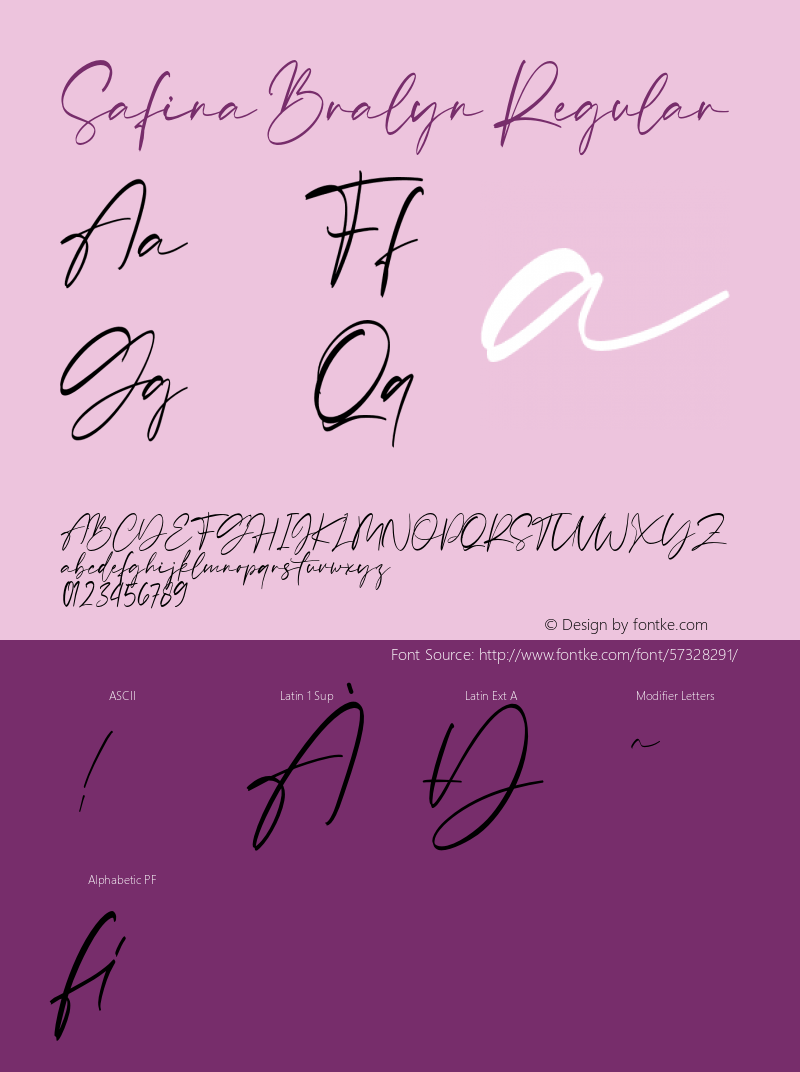 Safina Bralyn Version 1.000; Font Sample