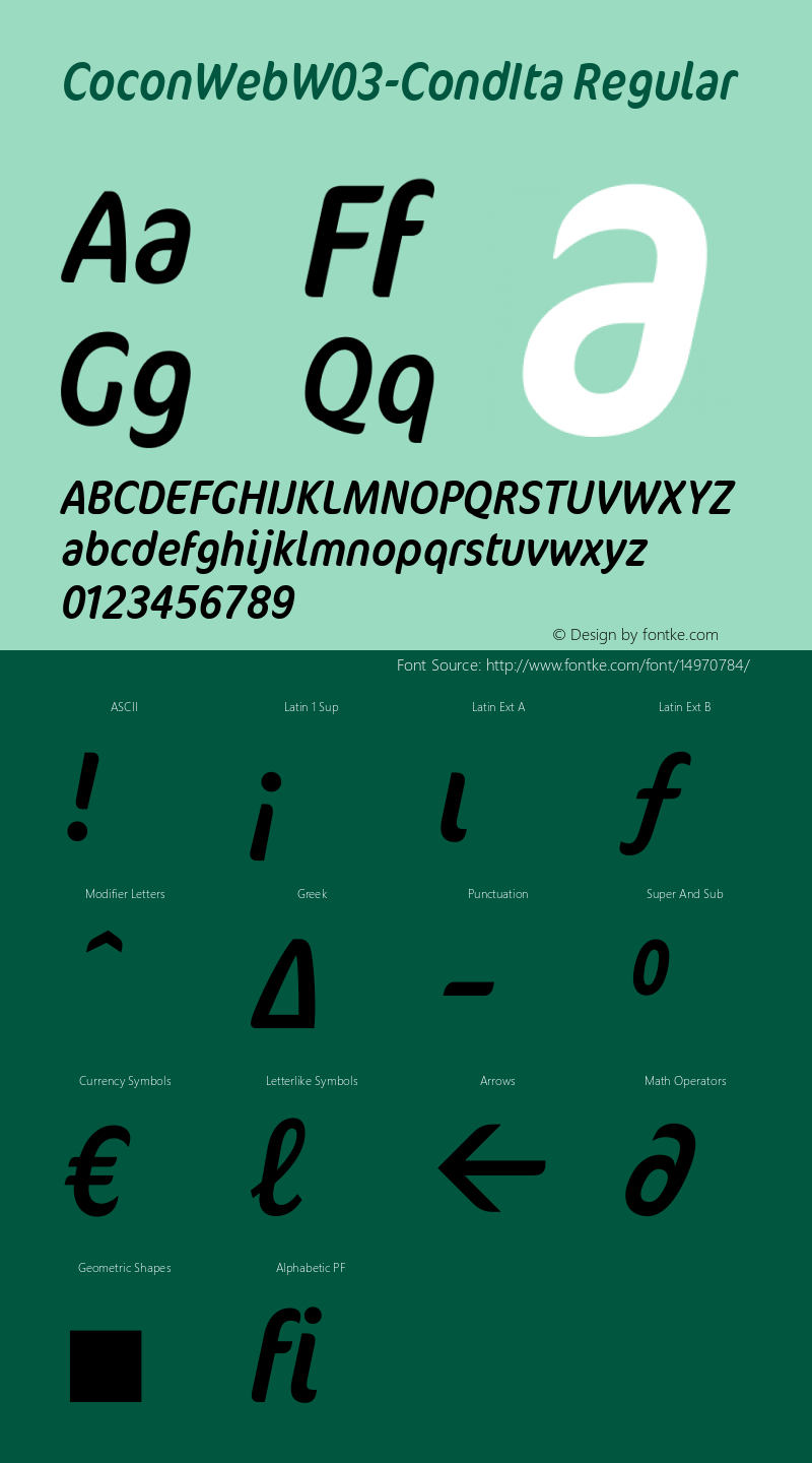 CoconWebW03-CondIta Regular Version 7.504 Font Sample