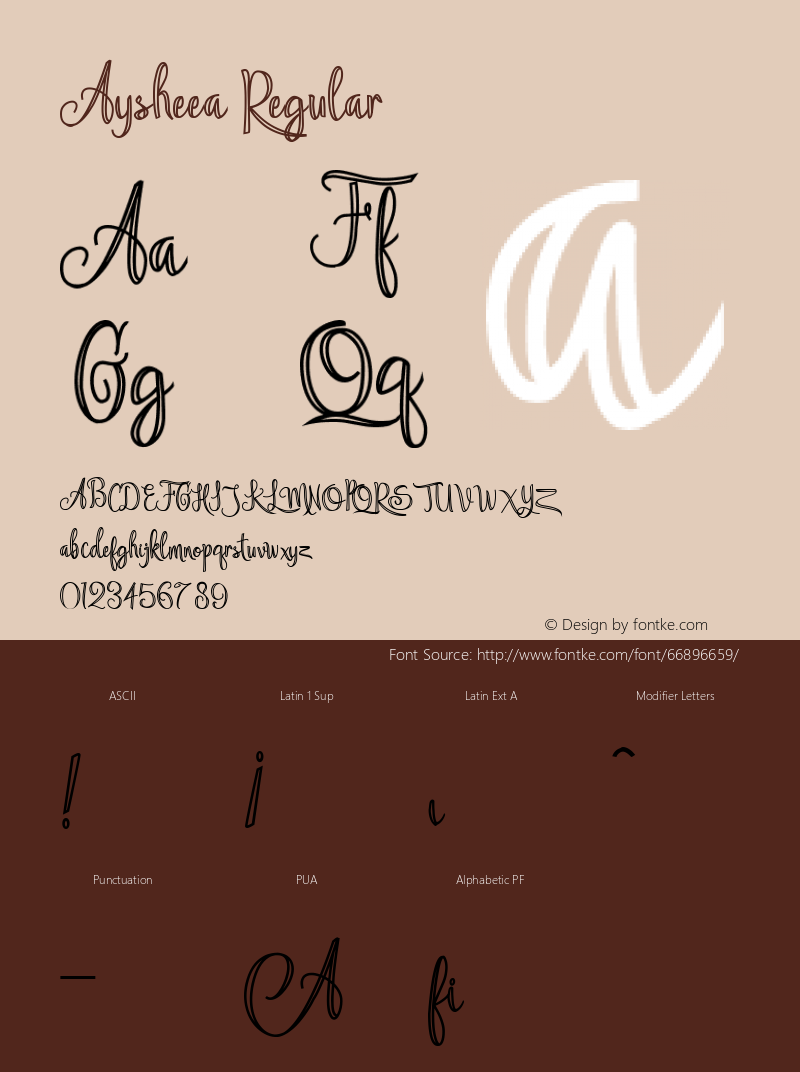 Aysheea Version 1.000 2015 initial release Font Sample